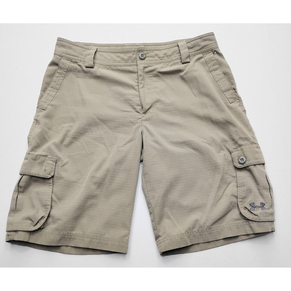 Under Armour Shorts Boys YXL Gray Ripstop Cargo Pockets Loose Fit Hiking Outdoor